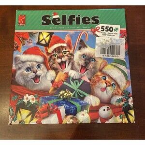 Cat Selfies Jigsaw Puzzle 550 Piece kitties Christmas Made in USA Missing Piece